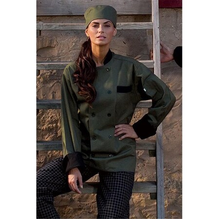 Nathan Caleb Newport Chef Coat 10 Buttons in Olive/Black Trim - 3XLarge NA2487319